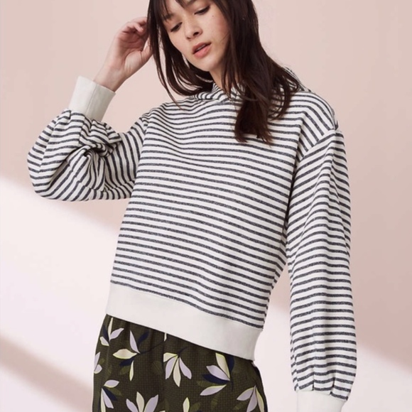 Lou & Grey Tops - Lou & Grey Striped Blouson Sleeve Hoodie